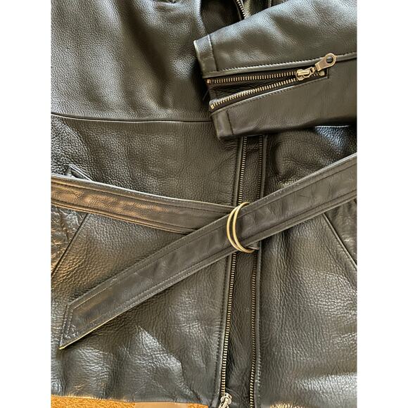 Tannery West 90s Black Leather Faux Fur Trim Coat size Small - Picture 12 of 15